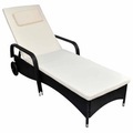 Diverse Hardware, Sonnenliege mit Polster & Rollen Poly Rattan Schwarz