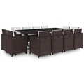 Diverse Hardware, 13-tlg. Garten-Essgruppe mit Auflagen Poly Rattan Braun