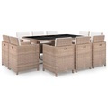 Diverse Hardware, 11-tlg. Garten-Essgruppe mit Auflagen Poly Rattan Beige