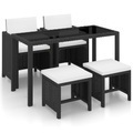 Diverse Hardware, 5-tlg. Garten-Essgruppe mit Auflagen Poly Rattan Schwarz