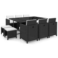 Diverse Hardware, 11-tlg. Garten-Essgruppe mit Auflagen Poly Rattan Schwarz
