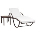 Diverse Hardware, Sonnenliege mit Auflage & Tisch Poly Rattan Braun