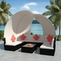 vidaXL, vidaXL 9-tlg. Garten-Lounge-Set mit Sonnendächern Poly Rattan Schwarz