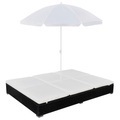 Diverse Hardware, Outdoor-Loungebett mit Sonnenschirm Poly Rattan Schwarz