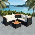 vidaXL, vidaXL 4-tlg. Garten-Lounge-Set mit Auflagen Poly Rattan Schwarz