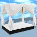 Diverse Hardware, Outdoor-Loungebett mit Vorhang Poly Rattan Schwarz
