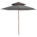 Diverse Hardware, Sonnenschirm mit Doppeldach und Holzstange 270 cm Anthrazit