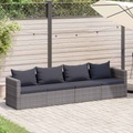 Diverse Hardware, 4-tlg. Garten-Sofagarnitur mit Kissen Grau Poly Rattan