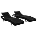 Diverse Hardware, Sonnenliegen 2 Stk. mit Tisch Poly Rattan und Textilene Schwarz