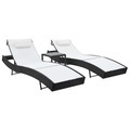 Diverse Hardware, Sonnenliegen 2 Stk. mit Tisch Poly Rattan und Textilene Schwarz