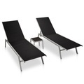 Diverse Hardware, Sonnenliegen 2 Stk. mit Tisch Stahl und Textilene Schwarz