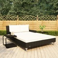 Diverse Hardware, 2-Personen-Sonnenliege mit Auflagen Poly Rattan Schwarz