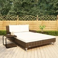 Diverse Hardware, 2-Personen-Sonnenliege mit Auflagen Poly Rattan Braun