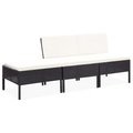 Diverse Hardware, 3-tlg. Garten-Lounge-Set mit Auflagen Poly Rattan Schwarz