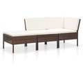 Diverse Hardware, 3-tlg. Garten-Lounge-Set mit Auflagen Poly Rattan Braun