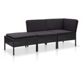Diverse Hardware, 3-tlg. Garten-Lounge-Set mit Auflagen Poly Rattan Schwarz