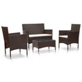 Diverse Hardware, 4-tlg. Garten-Lounge-Set mit Auflagen Poly Rattan Braun