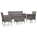 Diverse Hardware, 4-tlg. Garten-Lounge-Set mit Auflagen Poly Rattan Grau