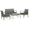 vidaXL, vidaXL 4-tlg. Garten-Lounge-Set mit Auflagen Poly Rattan Grau