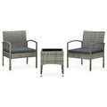 vidaXL, vidaXL 3-tlg. Bistro-Set mit Sitzkissen Poly Rattan Grau