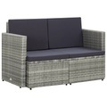 Diverse Hardware, 2-Sitzer-Gartensofa mit Auflagen Grau Poly Rattan