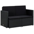Diverse Hardware, 2-Sitzer-Gartensofa mit Auflagen Schwarz Poly Rattan