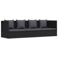 Diverse Hardware, Gartensofa mit Auflage und Kissen Poly Rattan Schwarz