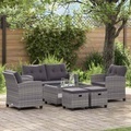 Diverse Hardware, 6-tlg. Garten-Sofagarnitur mit Auflagen Poly Rattan Dunkelgrau