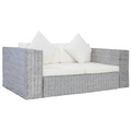 vidaXL, vidaXL 2-Sitzer-Sofa mit Polstern Grau Natürliches Rattan