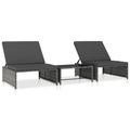 Diverse Hardware, Sonnenliegen 2 Stk. mit Tisch Poly Rattan Grau