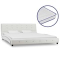 Diverse Hardware, Bett mit Memory-Schaum-Matratze Weiss Kunstleder 160x200cm