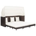 Diverse Hardware, Ausziehbares 3-Sitzer-Schlafsofa mit Dach Poly Rattan Braun