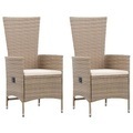 vidaXL, vidaXL Gartenstühle 2 Stk. mit Auflagen Poly Rattan Beige