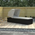 Diverse Hardware, Sonnenliege mit Sonnenschutz und Auflagen Poly Rattan Cremeweiss
