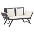 Diverse Hardware, Gartenbank mit Auflagen 176 cm Schwarz Poly Rattan