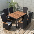 vidaXL, vidaXL 7-tlg. Garten-Essgruppe Poly Rattan Akazienholz Schwarz