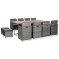 Diverse Hardware, 13-tlg. Garten-Essgruppe Poly Rattan und Akazienholz Anthrazit