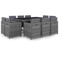 Diverse Hardware, 11-tlg. Garten-Essgruppe mit Auflagen Poly Rattan Grau