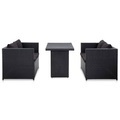 Diverse Hardware, 3-tlg. Garten-Lounge-Set mit Auflagen Poly Rattan Schwarz