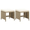 Diverse Hardware, Gartenhocker 2 Stk. mit Sitzkissen Poly Rattan Beige