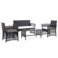 Diverse Hardware, 4-tlg. Garten-Lounge-Set mit Auflage Poly Rattan Schwarz
