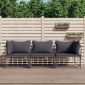 vidaXL, vidaXL 3-tlg. Garten-Lounge-Set mit Kissen Anthrazit Poly Rattan