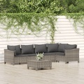 vidaXL, vidaXL 6-tlg. Garten-Lounge-Set mit Kissen Grau Poly Rattan