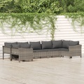vidaXL, vidaXL 7-tlg. Garten-Lounge-Set mit Kissen Grau Poly Rattan