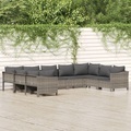 vidaXL, vidaXL 9-tlg. Garten-Lounge-Set mit Kissen Grau Poly Rattan