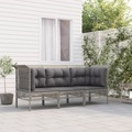 vidaXL, vidaXL 3-tlg. Garten-Lounge-Set mit Kissen Grau Poly Rattan