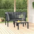 vidaXL, vidaXL 3-tlg. Garten-Lounge-Set Schwarz und Grau Poly Rattan