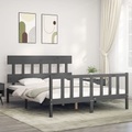 vidaXL, vidaXL Massivholzbett mit Kopfteil Grau 5FT King Size