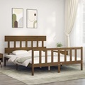vidaXL, vidaXL Massivholzbett mit Kopfteil Honigbraun 5FT King Size