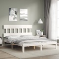 vidaXL, vidaXL Massivholzbett mit Kopfteil Weiß 5FT King Size